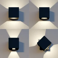 Lindby udendørs LED-væglampe Glyn, sort, metal, 12 cm, IP44
