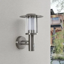 Lindby udendørs LED-væglampe Gregory, sensor, stål, IP44