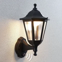 Lindby udendørs LED-væglampe Iavo, sensor, sort, lygte