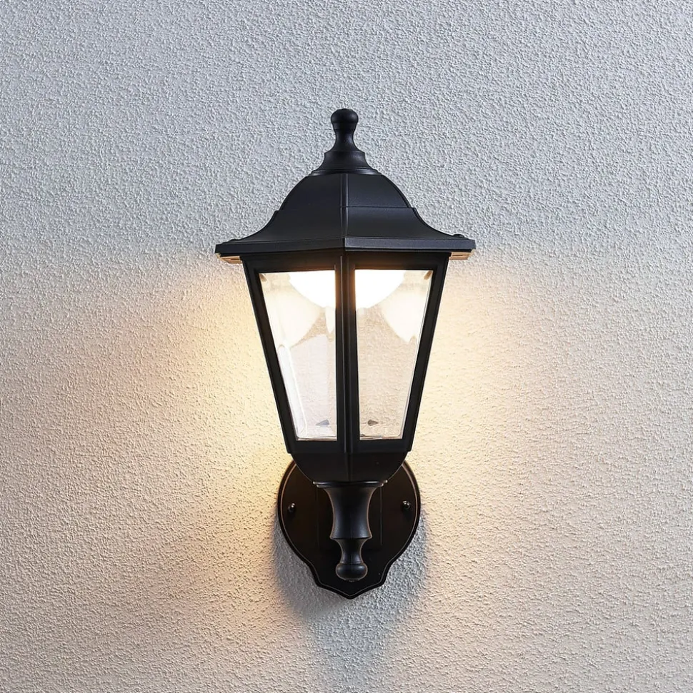 Lindby udendørs LED-væglampe Iavo, sensor, sort, lygte