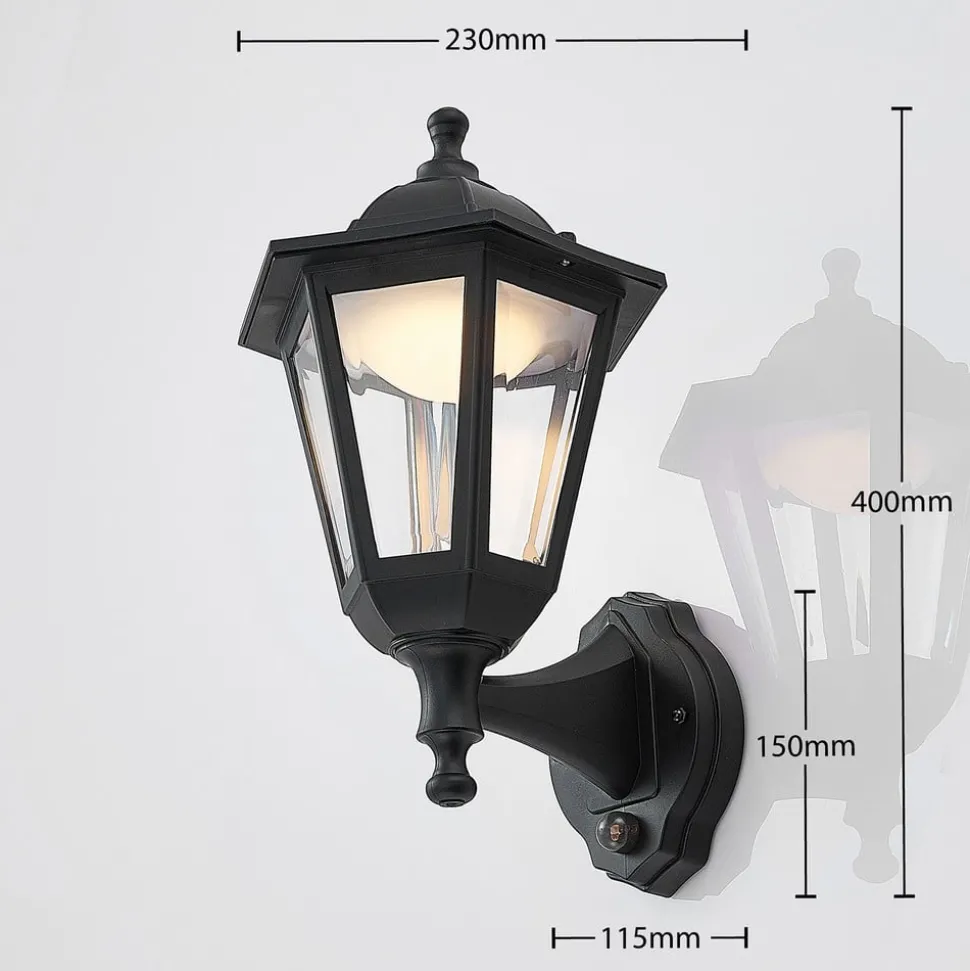 Lindby udendørs LED-væglampe Iavo, sensor, sort, lygte