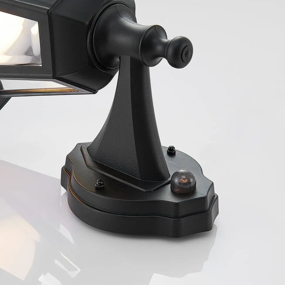 Lindby udendørs LED-væglampe Iavo, sensor, sort, lygte