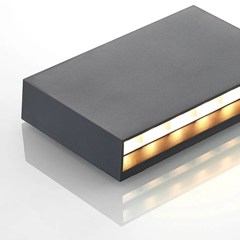 Lindby udendørs LED-væglampe Jarte, 20 cm, ned, grå, IP65
