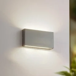 Lindby udendørs LED-væglampe Jarte, grå, metal, 17 cm, IP54