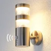 Lindby udendørs LED-væglampe Lanea, 22 cm, stål, sensor