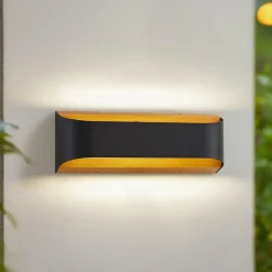 Lindby udendørs LED-væglampe Lenore, sort, metal, 36,5 cm