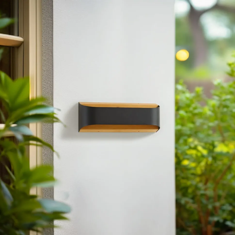 Lindby udendørs LED-væglampe Lenore, sort, metal, 36,5 cm