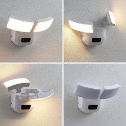 Lindby udendørs LED-væglampe Nikias, 30 cm, sensor, 2 lyskilder, hvid