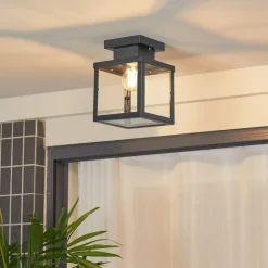 Lindby udendørs loftlampe Mandus, sort, stål, 22 cm