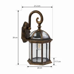 Lindby udendørs væglampe Adelisa, guld antik, aluminium, højde 39 cm