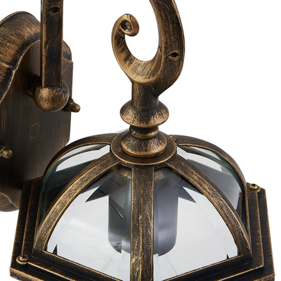 Lindby udendørs væglampe Adelisa, guld antik, aluminium, højde 39 cm