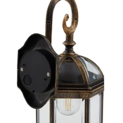 Lindby udendørs væglampe Adelisa, guld antik, aluminium, højde 39 cm