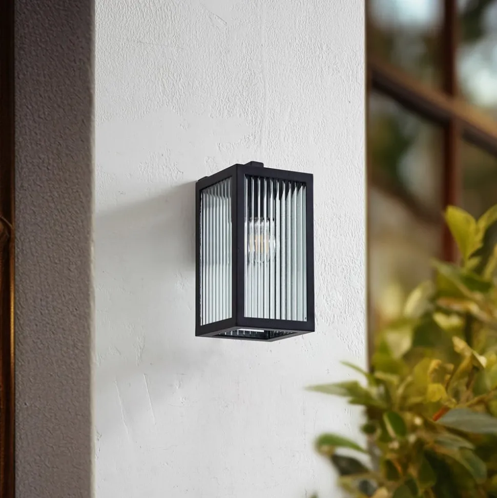 Lindby udendørs væglampe Bolgar, sort, metal, glas, 15 cm