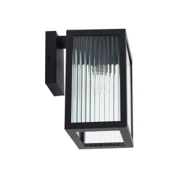 Lindby udendørs væglampe Bolgar, sort, metal, glas, 15 cm