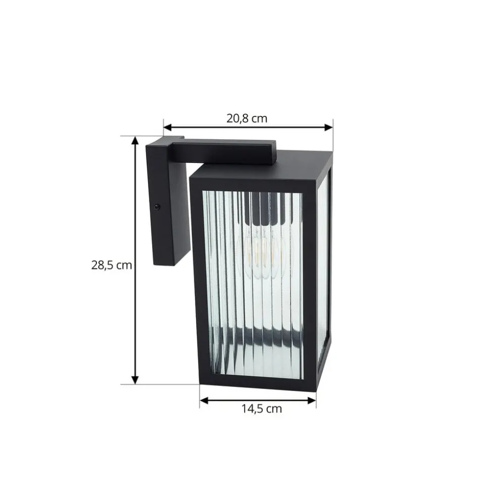 Lindby udendørs væglampe Bolgar, sort, metal, glas, 15 cm