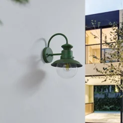 Lindby udendørs væglampe Celinor, grøn, stål, Ø 15 cm