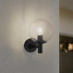 Lindby udendørs væglampe Dangan, klar, glas, Ø 20 cm