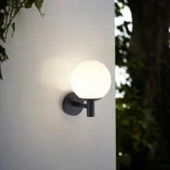Lindby udendørs væglampe Dangan, hvid, glas, Ø 20 cm, IP44