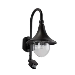 Lindby udendørs væglampe Daphne, sort, sensor, metal, E27