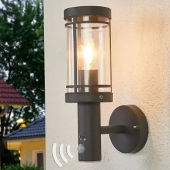 Lindby Udendørs væglampe Djori, Sensor, antracit, stål