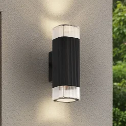 Lindby udendørs væglampe Halvar, sort, 24 cm, 2 x GU10, IP65