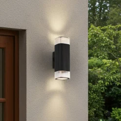 Lindby udendørs væglampe Halvar, sort, 24 cm, 2 x GU10, IP65