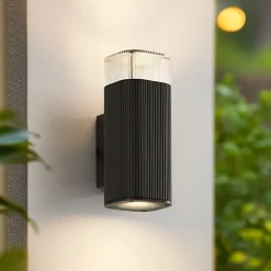 Lindby udendørs væglampe Halvar, sort, 20 cm, 2 x GU10, IP65