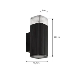Lindby udendørs væglampe Halvar, sort, 20 cm, 2 x GU10, IP65