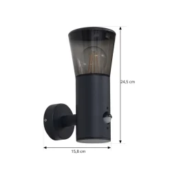 Lindby udendørs væglampe Heulo, Ø 10,5 cm, røggrå, sensor