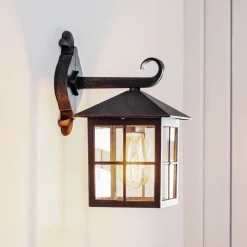 Lindby udendørs væglampe Ida, rustfarvet, lygte, 34 cm, E27