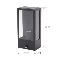 Lindby udendørs væglampe Ilana, sort, sensor, IP44, E27