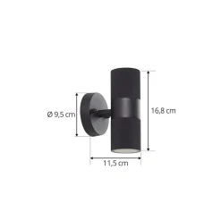 Lindby udendørs væglampe Jovane, sort, aluminium, 2 lyskilder