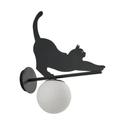 Lindby udendørs væglampe Katti, metal, sort, IP44, kat
