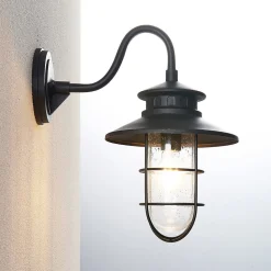 Lindby udendørs væglampe Kyan, højde 40 cm, sort, IP44, E27