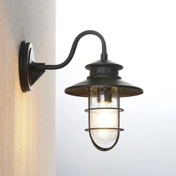 Lindby udendørs væglampe Kyan, højde 32 cm, sort, IP44, E27