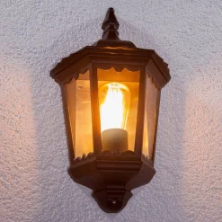 Lindby udendørs væglampe Lieva, højde 44 cm, sort, glas