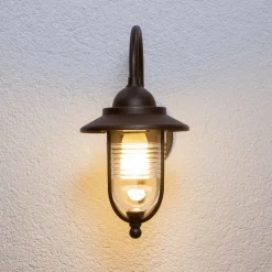 Lindby udendørs væglampe Meret, højde 37 cm, rustfarvet, aluminium