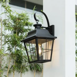 Lindby udendørs væglampe Mertollio, højde 47 cm, sort, glas