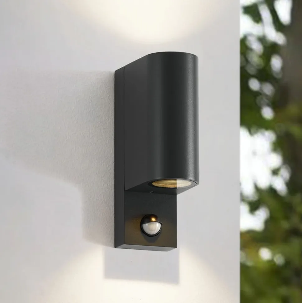 Lindby udendørs væglampe Palina, sensor, IP44, antracit
