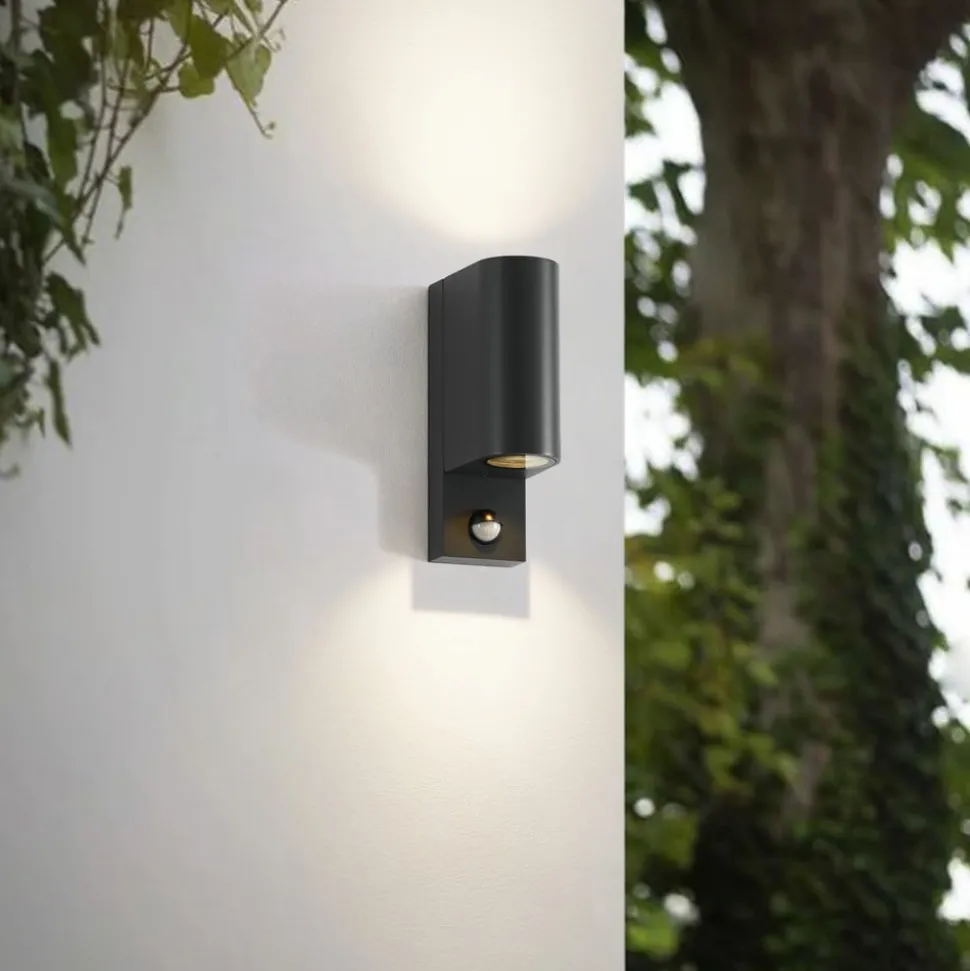 Lindby udendørs væglampe Palina, sensor, IP44, antracit