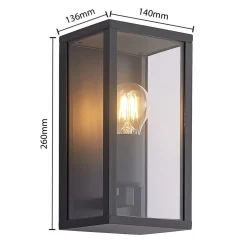 Lindby udendørs væglampe Peldar, klar, 1 lyskilde, 26 cm, metal
