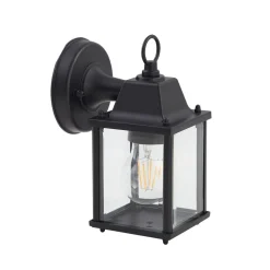 Lindby udendørs væglampe Rurik, sort, glas, aluminium, E27