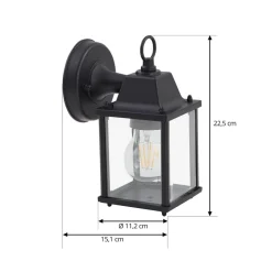 Lindby udendørs væglampe Rurik, sort, glas, aluminium, E27