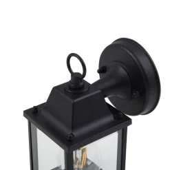 Lindby udendørs væglampe Rurik, sort, glas, aluminium, E27