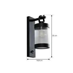 Lindby udendørs væglampe Yrene, 20cm, sort, sensor, riffel