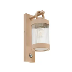 Lindby udendørs væglampe Yrene, 20 cm, beige, sensor, ripple