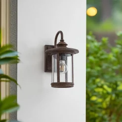 Lindby udendørs væglampe Zayn, rustfarvet, glas, IP23