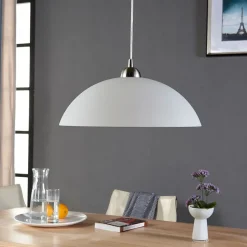 Lindby Valeria hængelampe, hvid, glas, Ø 40 cm, E27