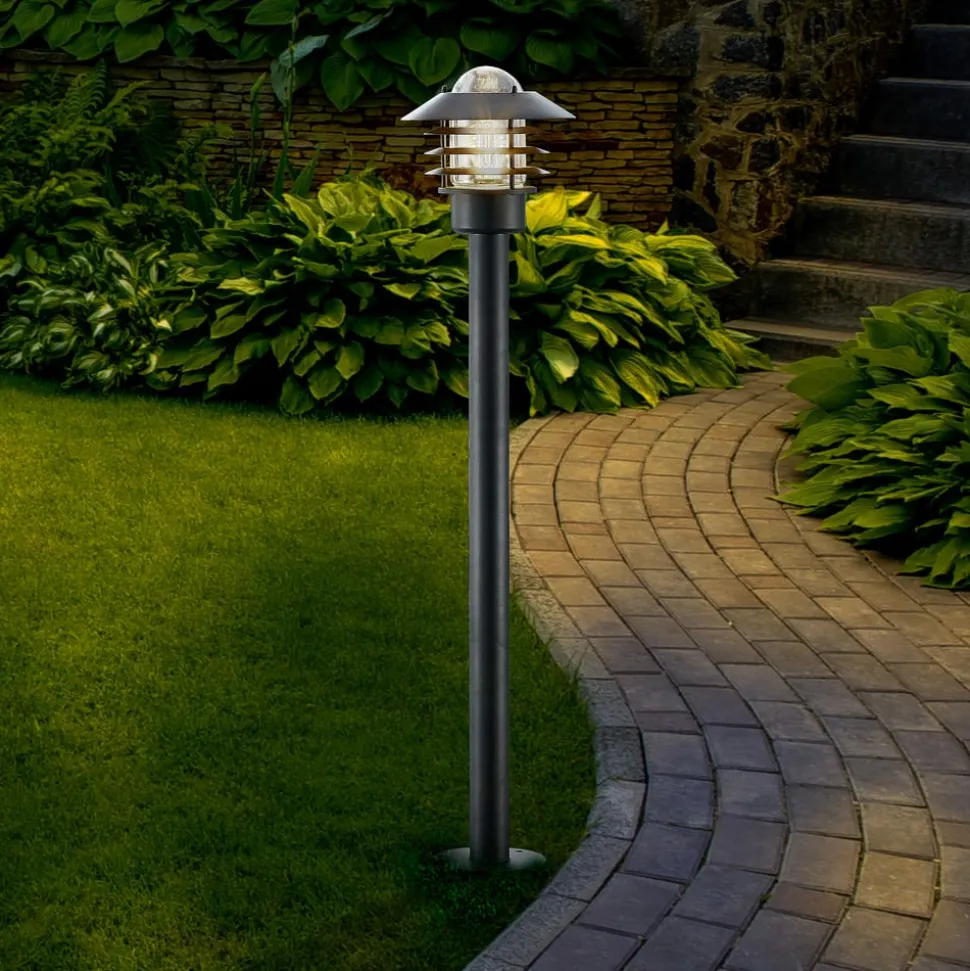 Lindby vejlampe Belmiro, jern, 100 cm høj, E27, sort