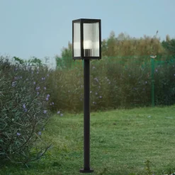 Lindby vejlampe Bolgar, sort, metal, glas, 15 cm